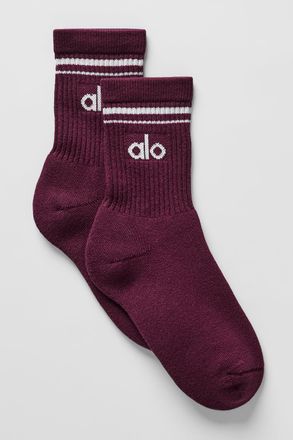 Alo | Half-Crew Throwback Socks in Burgundy/White Red, Size: Large