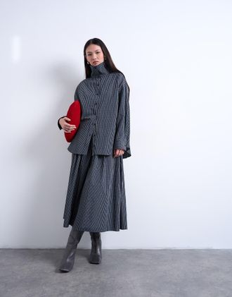 Topshop Gonna midi blu navy a quadri stretta in vita