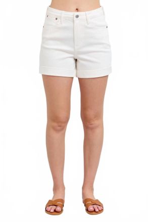 Judy Blue High Waist Double Roll Cuff Shorts In White