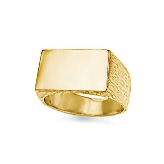Jewelco London 9ct Gold Engravable Barked Initial Blank Plate Signet Ring | Size: V