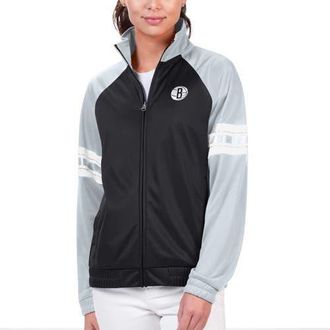 G-III 4Her by Carl Banks Womens G-III 4Her by Carl Banks Black Brooklyn Nets Main Player Raglan Rhinestone Full-Zip Track Jacket at Nordstrom, Size Xx-Large