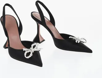 Amina Muaddi Satin Slingback Pumps ROS with Jewel Detail 11cm size 39
