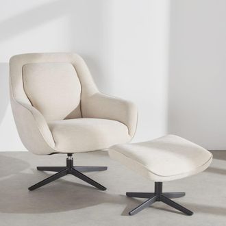 Maisons du monde Conjunto de sill&oacute;n y reposapi&eacute;s de tejido de poli&eacute;ster tramado beige y acero negro