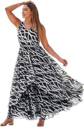 Jessica London Georgette Flyaway Maxi Dress in Black White Swirl at Nordstrom, Size 18