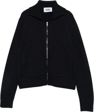 Alpha Studio Ribbed Knit Zip Cardigan - Dames - Vesten - Zwart - S - Wol - Truien & Vesten