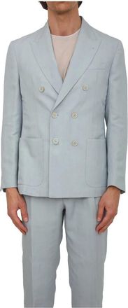 Eleventy Double Breasted Jacket Celeste - Heren - Blazers - Blauw - L - Linnen - Jassen