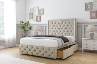 Sloomy Vienna Plush Divan Set 2 Drawers-26 Headboard-Footboard in Cream | Size: Small Single