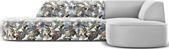 CXL by Christian Lacroix 4-Sitzer Designer Ecksofa Charles mit Ottomane, Light Grey/ Garden Light Blue Pattern
