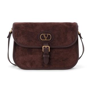 Valentino Garavani Cross Body Bags, female, Brown, ONE SIZE, Suede Flap Shoulder Bag