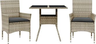 vidaXL Set Comedor Jard&iacute;n 3 Pzas Y Cojines Rat&aacute;n Pe Vidrio Gris Claro Vidaxl