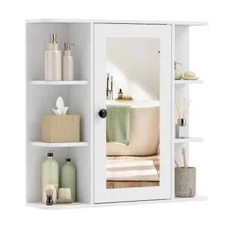 Costway Costway Armadietto Bagno A Parete Con Specchio Mobile Da Bagno Sospeso A Muro Mobiletto A Parete Con Specchio Trasparente Mobiletto Pensile Specchiera