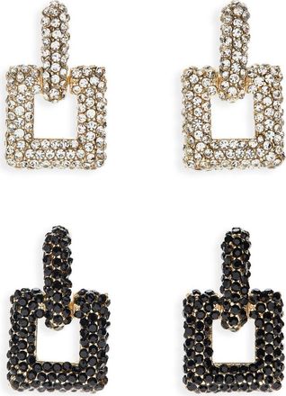 Tasha 2-Pack Square Crystal Drop Earrings in Jet/crystal at Nordstrom Rack