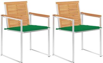 vidaXL Vidaxl - Sillas De Jard&iacute;n Con Cojines 2 Uds Madera Maciza Teca Y Acero