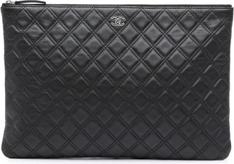 Chanel 2014-2015 Large Quilted Lambskin Double Stitch O Case clutch bag - Black