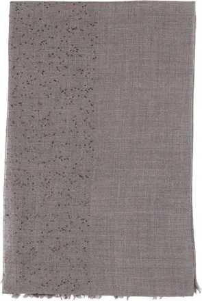 Faliero Sarti Taupe Wool Blend Scarf With Sequins And Fringed Edges