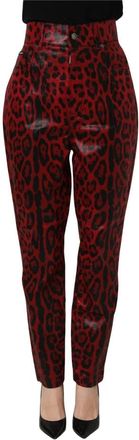 Dolce & Gabbana Leren 5-zakken broek met luipaardprint - Dames - Slim Fit Jeans - Rood - 2XS - Katoen - Jeans