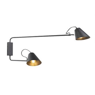 QAZQA Qazqa + Retro/vintage Aplique De Pared De Dise&ntilde;o Negro 2 Luces Regulables - Lune Acero Alargada Adecuado Para Led Max. 2 X 60 Watt