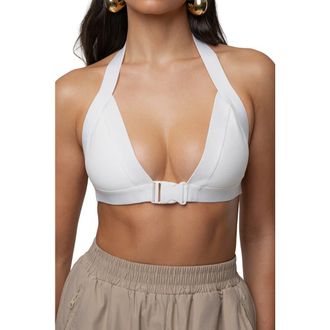 JLUXLABEL Belted Motion Halter Top in Ivory at Nordstrom, Size Medium