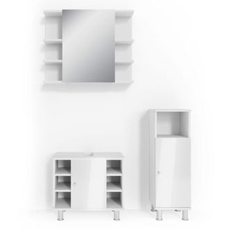 Vicco Set mobili bagno Fynn, Bianco lucido, 3 parti, con mobile midi