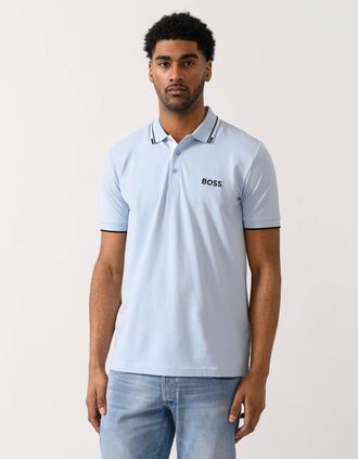 HUGO BOSS Mens BOSS Green Paddy Pro Mens Cotton Blend Polo Shirt With Contrast Logos - Open Blue 460 - Size: 40