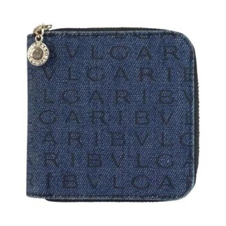 Bulgari Pre-owned Wallets, female, Blue, Size: ONE SIZE Pre-owned Logo Mania Denim Leather Wallet