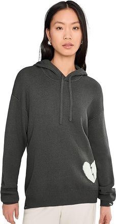 Barefoot Dreams CozyChic (r) Cotton Heart Breaker Hoodie Womens Sweatshirt Carbon/Pearl : LG/XL (Womens 10-14)