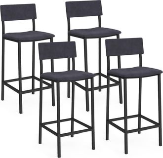 IDMarket Set Di 4 Sgabelli Da Bar Aubin Con Schienale, Sedia Da Cucina In Velluto Grigio Antracite