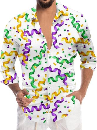 Generic Mens Sequin Shirt Long Sleeve Glitter SparkIe Shirt for Carnival Festival Party Nightclub Fancy Dress Shiny Disco Costume Tops Button Down for Men Sta