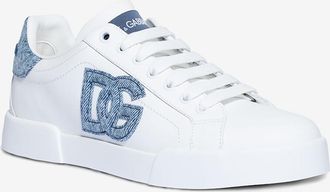 Dolce & Gabbana Niedrige Schn&uuml;rsneakers aus Leder und Denim Portofino Light