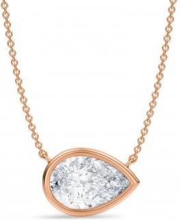 Allurez Pear Lab Diamond Solitaire Pendant Necklace 14K Rose Gold (3.00ct)