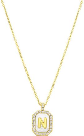 Adornia Crystal Mother of Pearl Initial Pendant Necklace in Gold-N at Nordstrom Rack