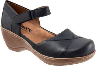 Softwalk Miri Ankle Strap Platform Wedge Clog in Navy Nubuck at Nordstrom, Size 10.5