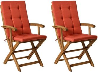 Beliani Conjunto De 2 Sillas Plegables De Jard&iacute;n De Madera Para Comedor Exterior Con Cojines Rojos Maui Premium