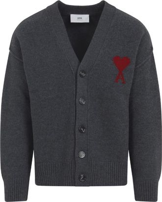 Ami Cardigans, male, Gray, L, Grey Wool Jumper Stylish Design