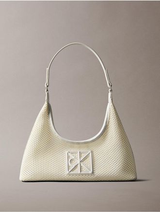 Calvin Klein Womens Emblem Logo Mesh Shoulder Bag - Open White