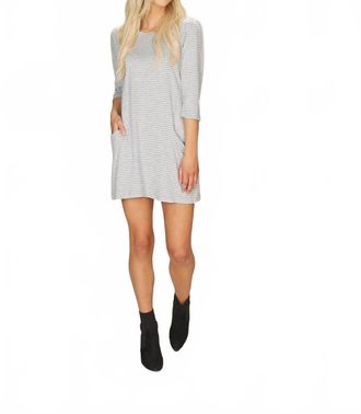 Papillon Striped Sweater Dress With Pockets & Solid Trim In Grey