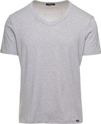 Tom Ford Grey Cotton V-Neck T-Shirt