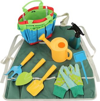 OEM Juego De Herramientas De Jardiner&iacute;a De 9 Piezas Para Ni&ntilde;os Y Ni&ntilde;as: Pala, Rastrillo, Regadera Y Delantal Liso Para Divertirse En La Jardiner&iacute;a Al Aire