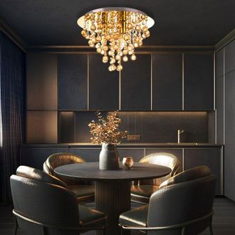 Nowa Plafoniera in cristallo oro Plafoniera in cristallo oro Lampadario lampada da soffitto camera da letto, metallo lucido, vetro, 3x E14, DxH 38x26 cm