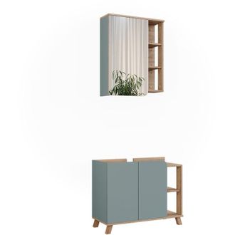 Vicco Set di mobili da bagno Karen, Sonoma/blu, 2 parti