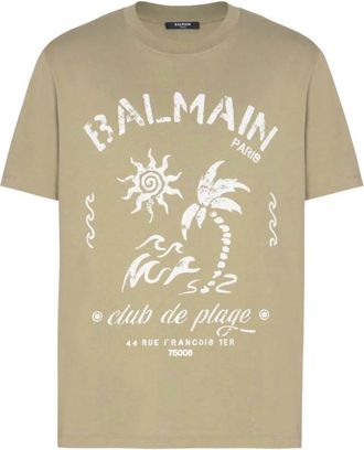 Balmain T-shirt met korte mouwen en ronde hals - Heren - T-shirts - Beige - 2XL - Katoen - Tops