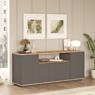 Dmora Aparador Cisliano, C&oacute;moda 3 Estantes, 4 Puertas, 6 Compartimentos, 180x45x75h Cm Negro Antracita