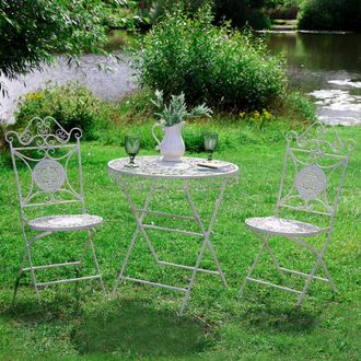 Dibor Vintage 3 Piece Cream Outdoor Alfresco Garden Furniture Dining Table and Chair Folding Bistro Set