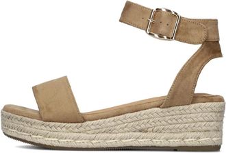 Omoda Beige Su&egrave;de Espadrilles met Enkelbandje - Dames - Sleehakken - Beige - 42 EU - Su&egrave;de - Schoenen