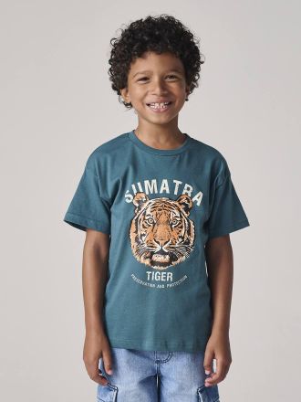 Vertbaudet T-shirt motif tigre gar&ccedil;on vert sapin