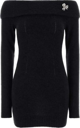 Blumarine Abito corto con spalle scoperte e decorazione - Nero