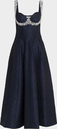 SIMKHAI Charlotte Beaded Floral Jacquard Midi Dress