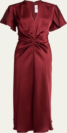 Victoria Beckham Eve Gathered-Waist Satin Midi Dress