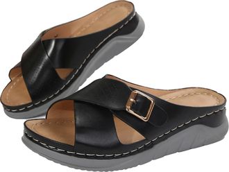 Generic Womens Mules with Wedge Heel Buckle Slippers Summer Sandals with Footbed Elegant Soft Adjustable Strap Sandals Sandals Slippers Soft Sole Slippers Sli