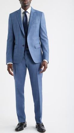 BOSS Huge Slim Fit Blue Plaid Wool Suit in Open Blue at Nordstrom Rack, Size 44 Regular